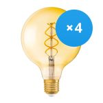 Monipakkaus 4x Osram Vintage 1906 LED E27 Globe Filament Kulta 125mm 5W 250lm - 820 Erittäin Lämmin Valkoinen | Korvaa 25W
